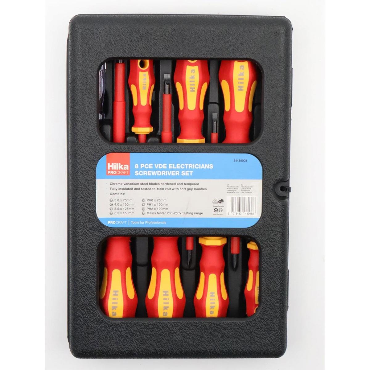 Hilka VDE Electricians Screwdriver Set 8-Piece Chrome Vanadium Steel 1000V Insulated Slotted & Phillips Black - Image 2