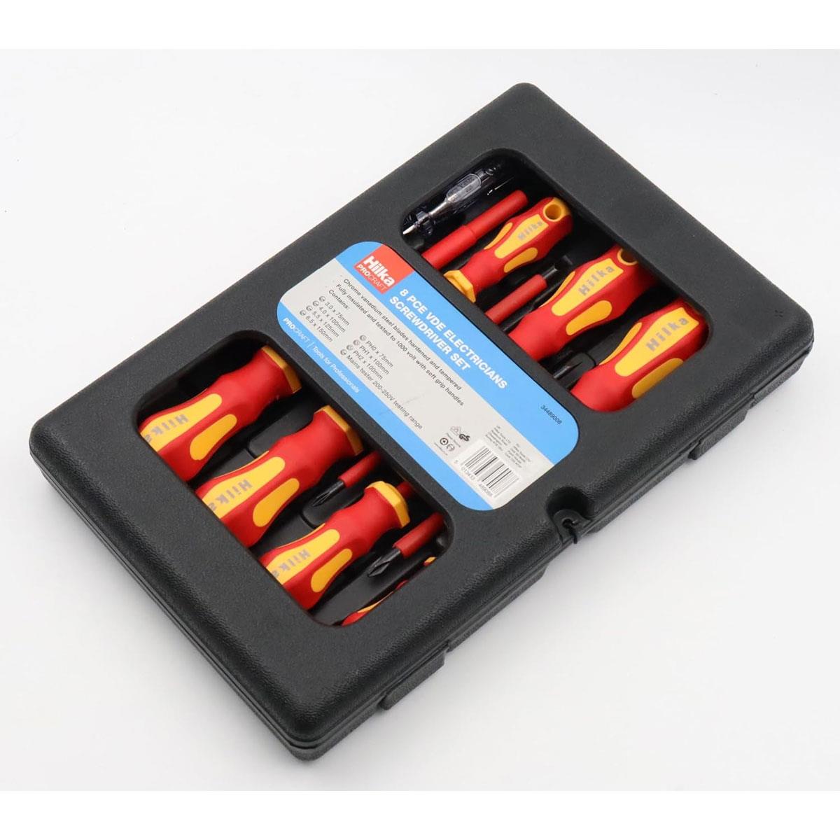 Hilka VDE Electricians Screwdriver Set 8-Piece Chrome Vanadium Steel 1000V Insulated Slotted & Phillips Black - Image 3