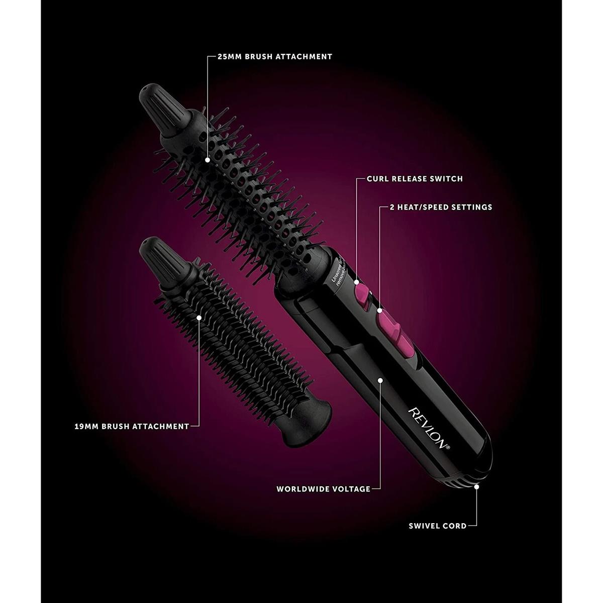 Revlon Hot Air Styler Curling Brush 200W Tangle Free 19mm And 25mm Heads 2 Heat Speed Settings -Black - Image 3