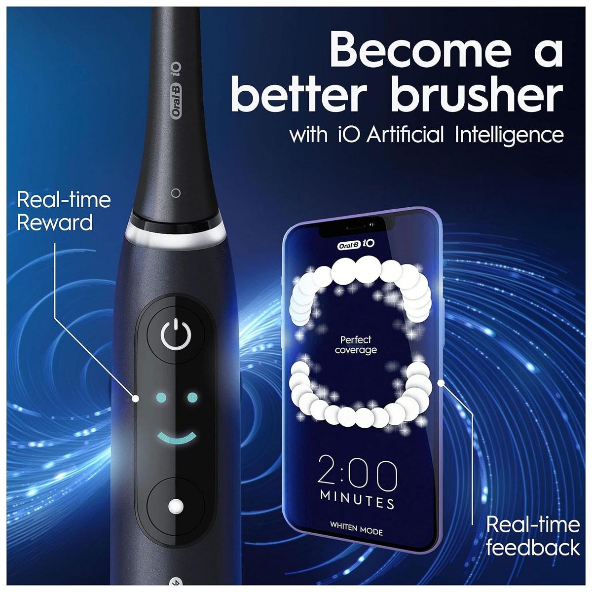 Oral-B iO8 2X Electric Toothbrushes for Adults App Connected 6 Modes 4 Brush Heads Travel Case & Holder Black/Violet - Image 3