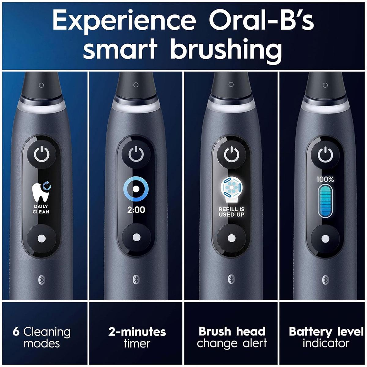 Oral-B iO8 2X Electric Toothbrushes for Adults App Connected 6 Modes 4 Brush Heads Travel Case & Holder Black/Violet - Image 6