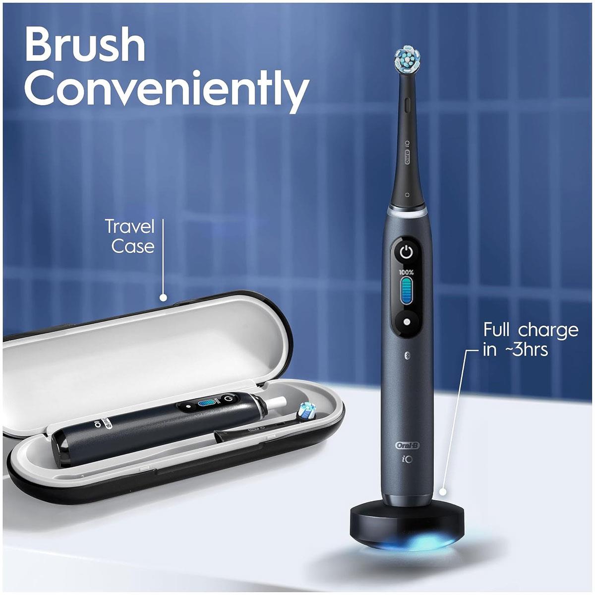 Oral-B iO8 2X Electric Toothbrushes for Adults App Connected 6 Modes 4 Brush Heads Travel Case & Holder Black/Violet - Image 8