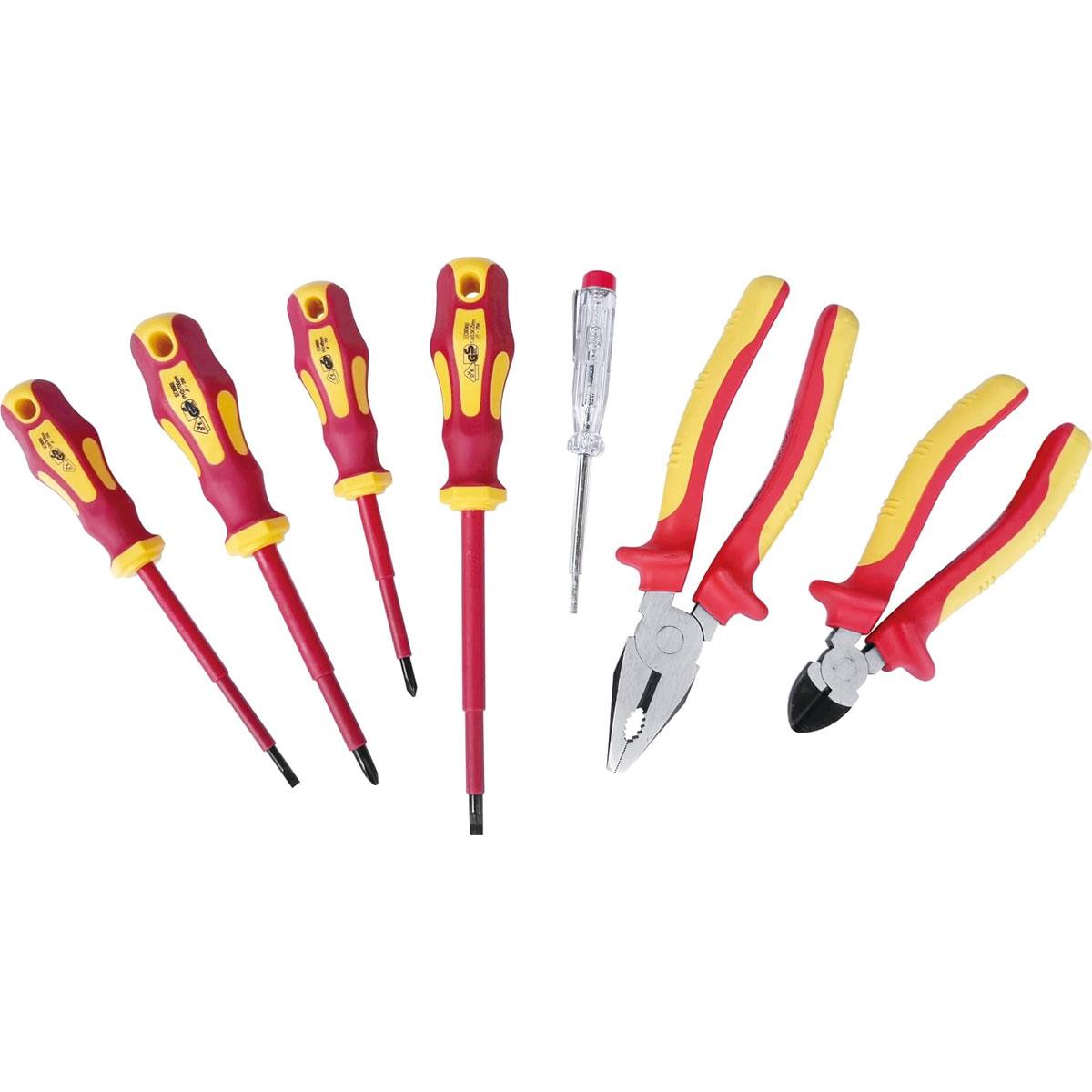 Hilka 7-Piece VDE Electricians Screwdriver & Pliers Set 1000V Insulated Chrome Vanadium Steel Red