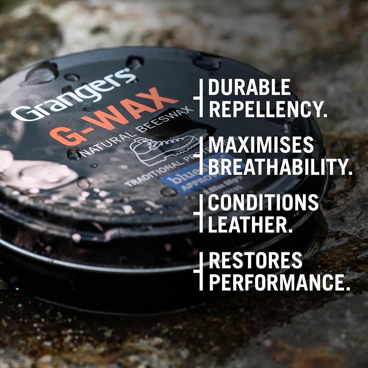 Grangers G-Wax Leather Footwear Protection Wax Tin Natural Beeswax PFC-Free 80g - Image 4
