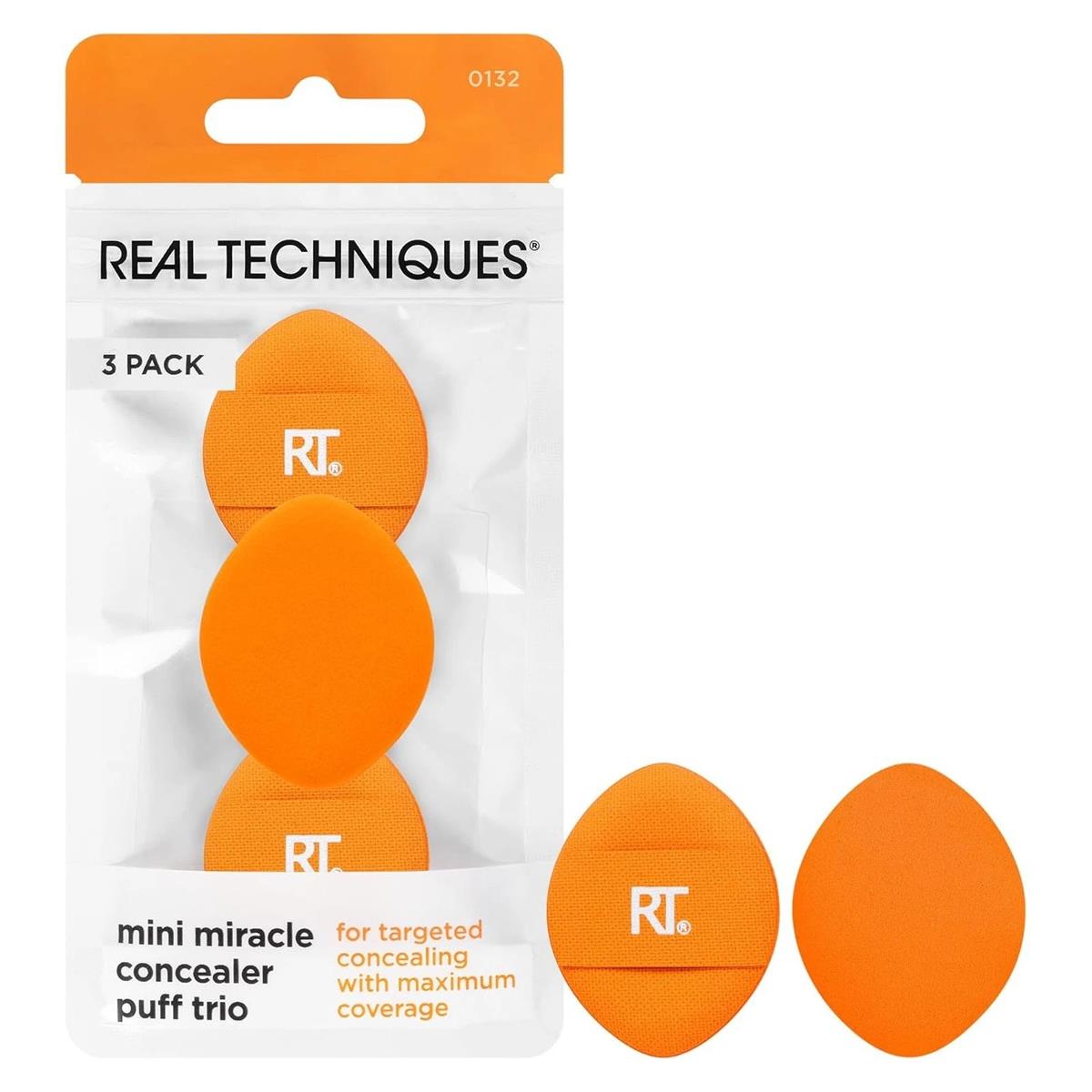 Real Techniques Mini Miracle Concealer Puff Trio Orange High-Density Foam Makeup Sponges 3 Pack