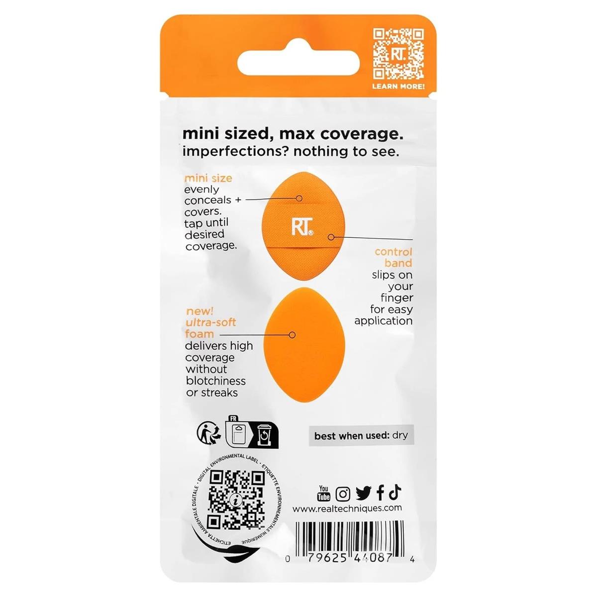 Real Techniques Mini Miracle Concealer Puff Trio Orange High-Density Foam Makeup Sponges 3 Pack - Image 6