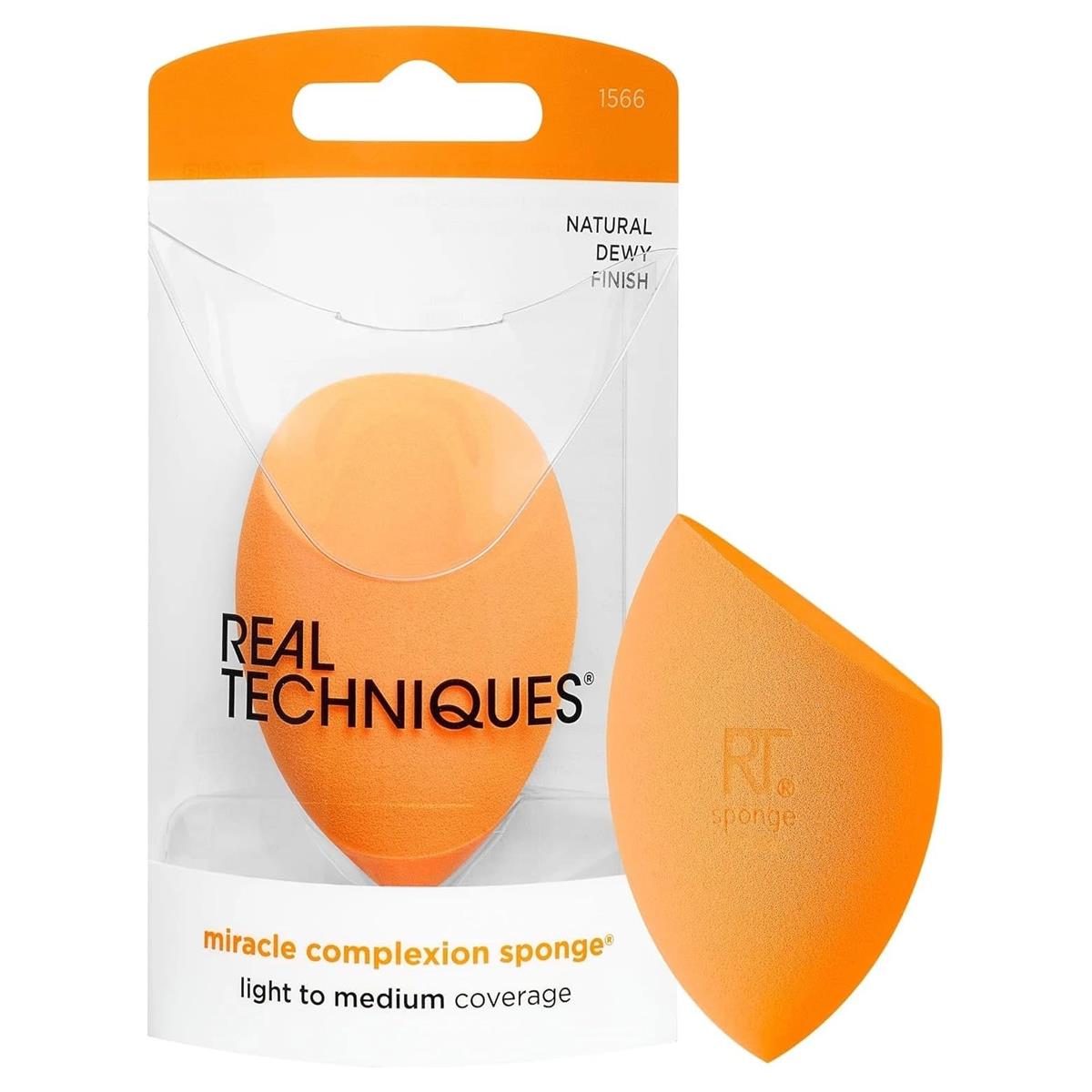 Real Techniques Miracle Complexion Sponge Orange Makeup Blender For Liquid And Cream Foundation Blush And Highlighter