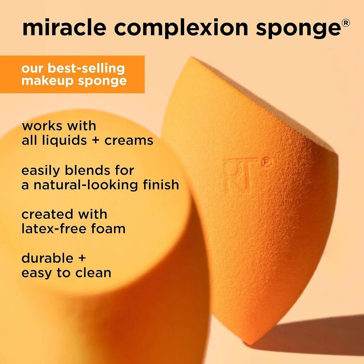 Real Techniques Miracle Complexion Sponge Orange Makeup Blender For Liquid And Cream Foundation Blush And Highlighter - Image 2