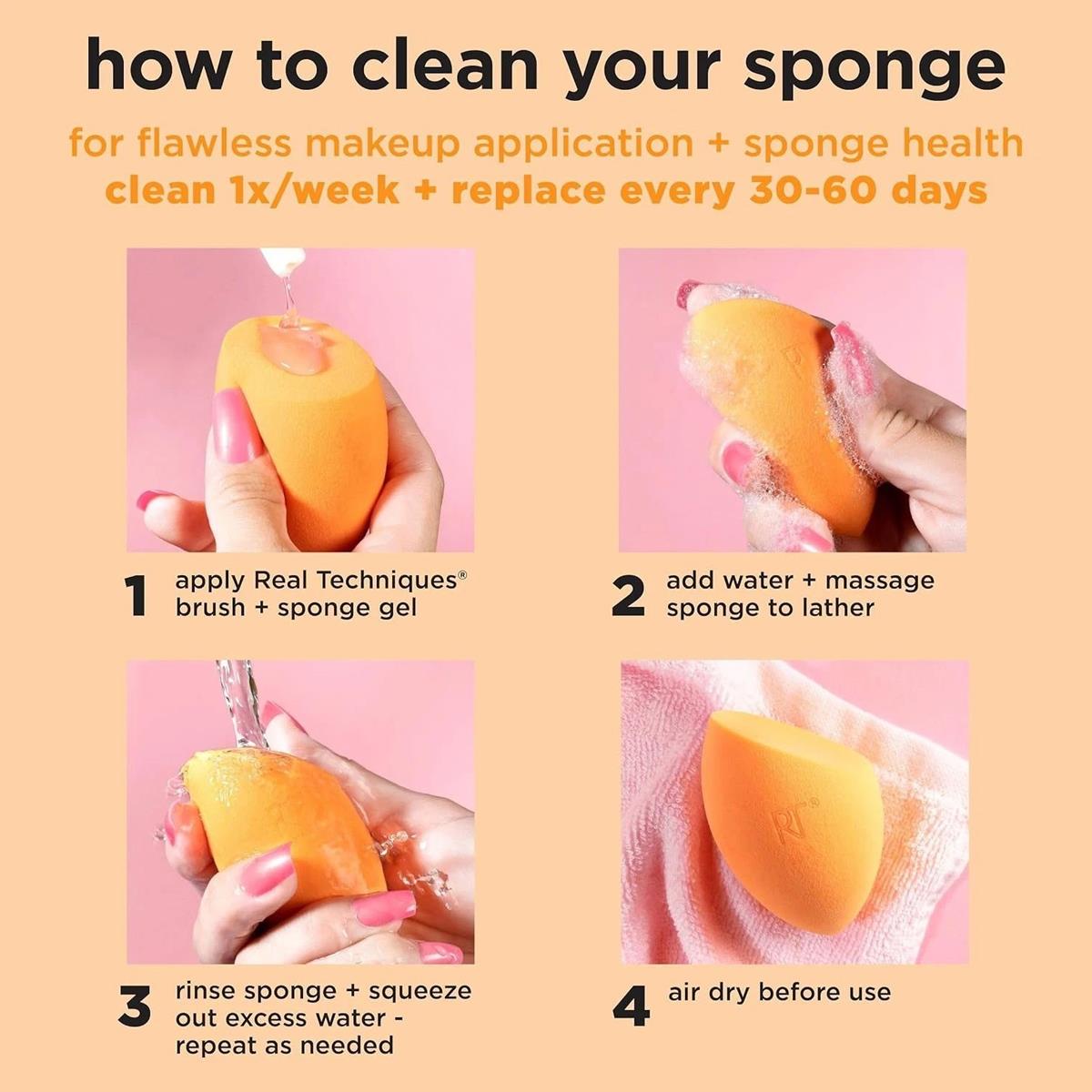 Real Techniques Miracle Complexion Sponge Orange Makeup Blender For Liquid And Cream Foundation Blush And Highlighter - Image 6