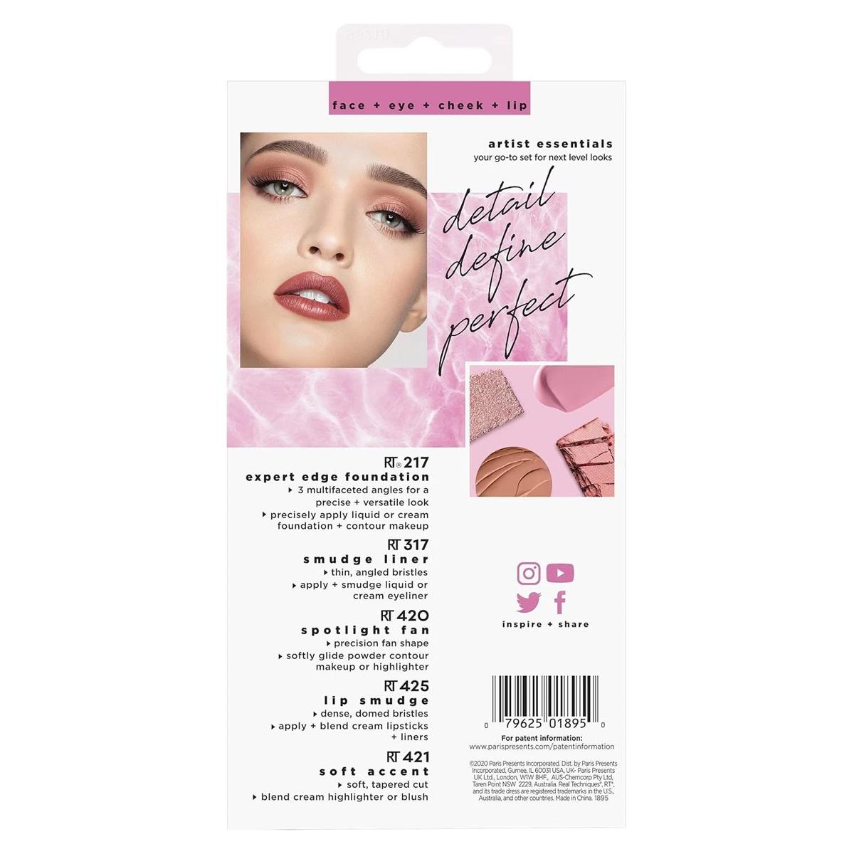 Real Techniques Artist Essentials 5 Piece Makeup Brush Set With Soft Synthetic Fibre Brushes For Foundation Blush And Contour - Image 6