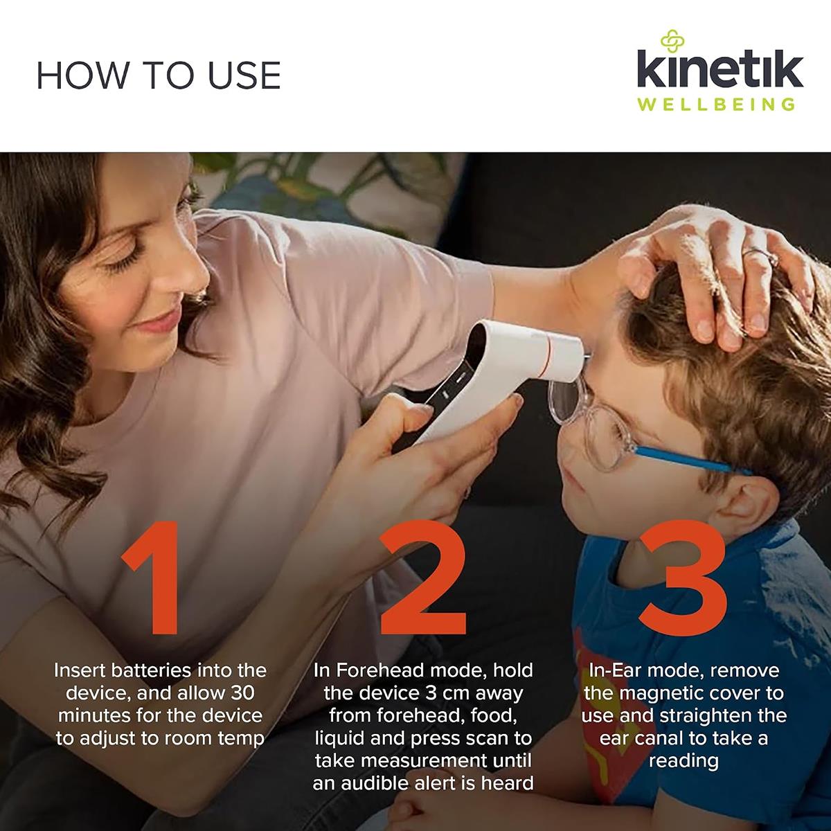 Kinetik Wellbeing Infrared Ear And Forehead Thermometer Non-Contact, 1-Second Reading 9-Memory White - Image 4