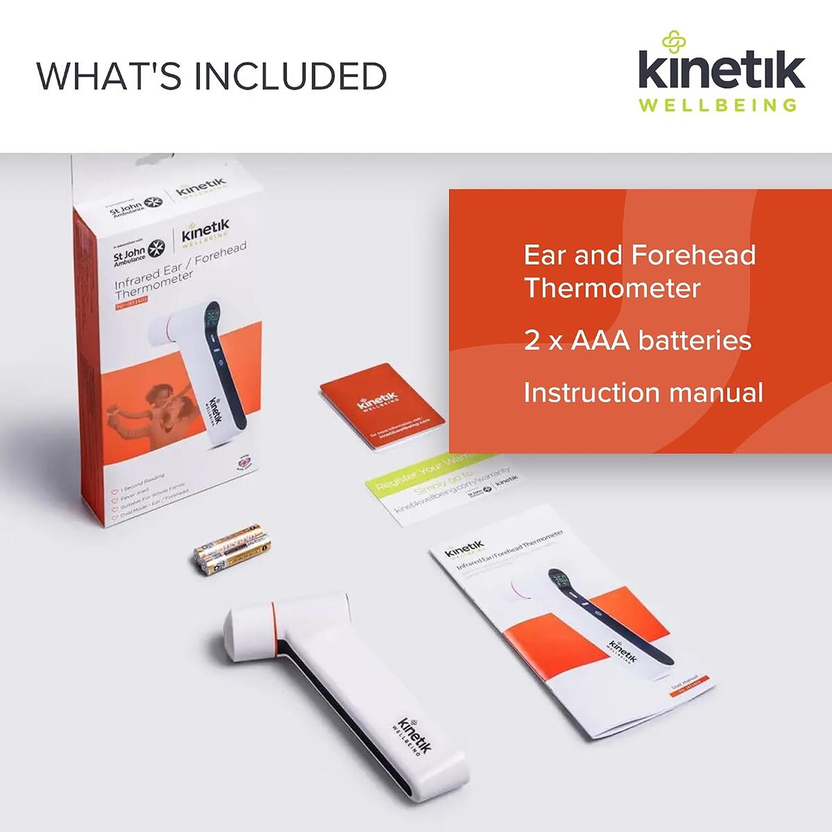 Kinetik Wellbeing Infrared Ear And Forehead Thermometer Non-Contact, 1-Second Reading 9-Memory White - Image 5