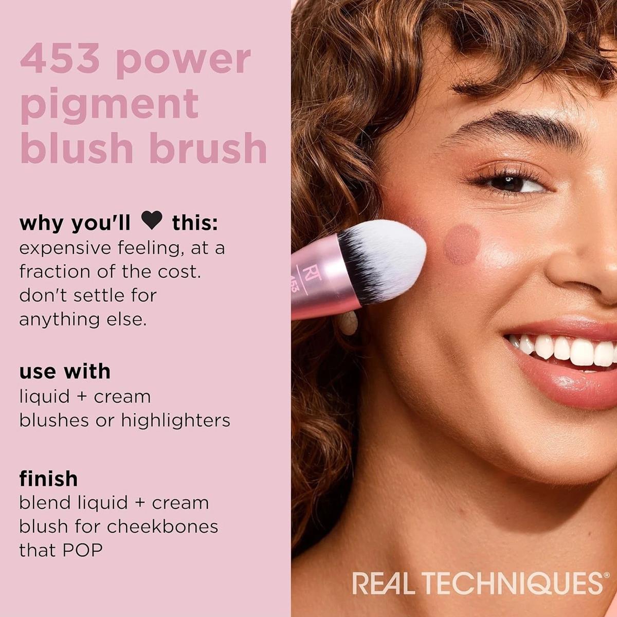 Real Techniques Power Pigment Blush Brush Pink With Dense Synthetic Bristles For Cream And Liquid Blush Contour And Highlight - Image 3