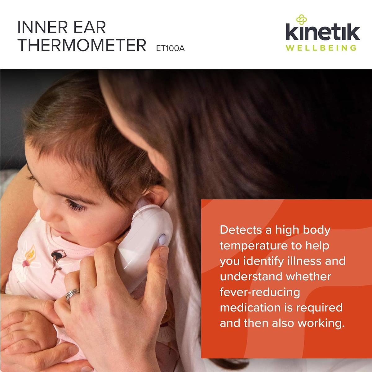 Kinetik Wellbeing Digital Ear Thermometer Infrared 1-Second Reading 10-Memory White - Image 5
