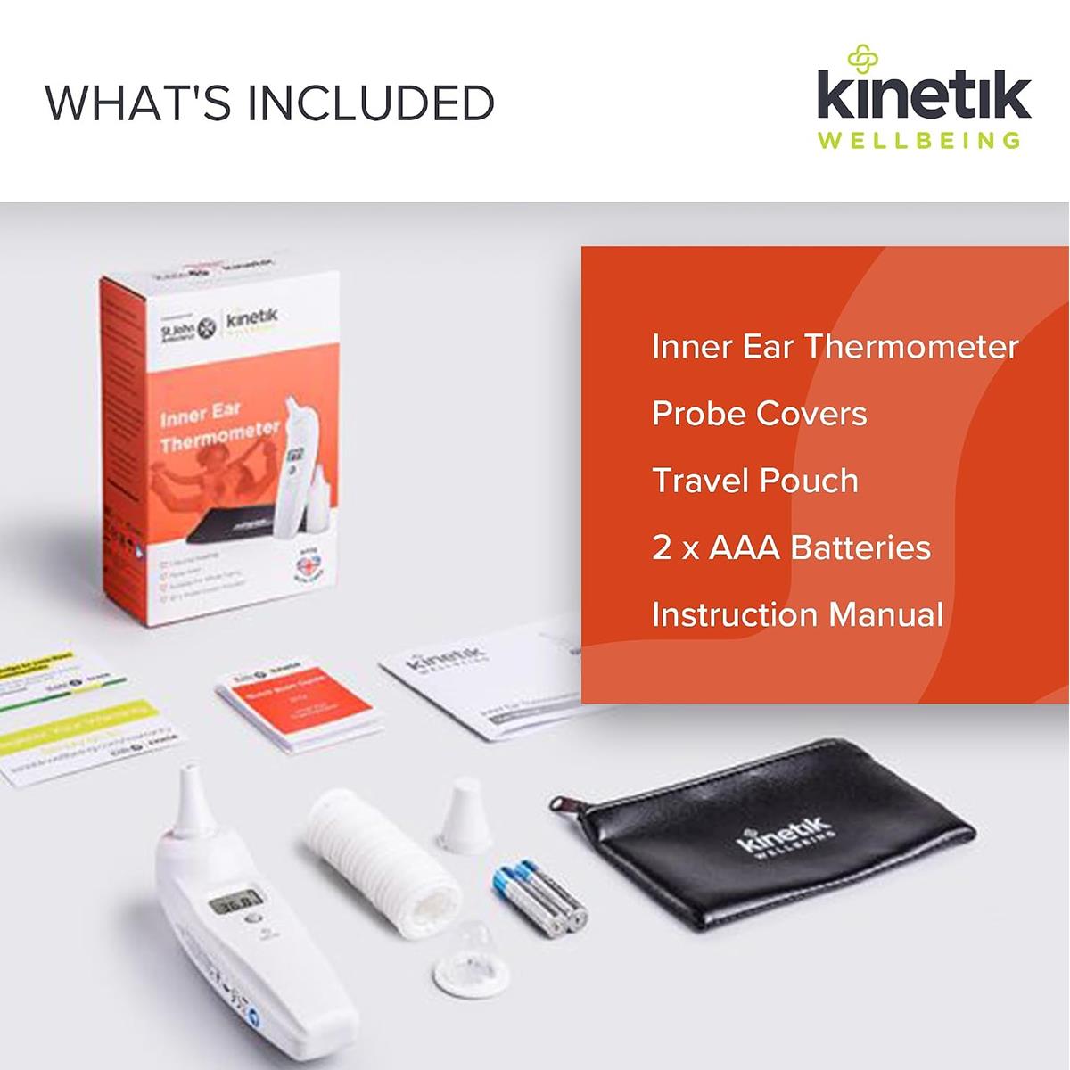 Kinetik Wellbeing Digital Ear Thermometer Infrared 1-Second Reading 10-Memory White - Image 6