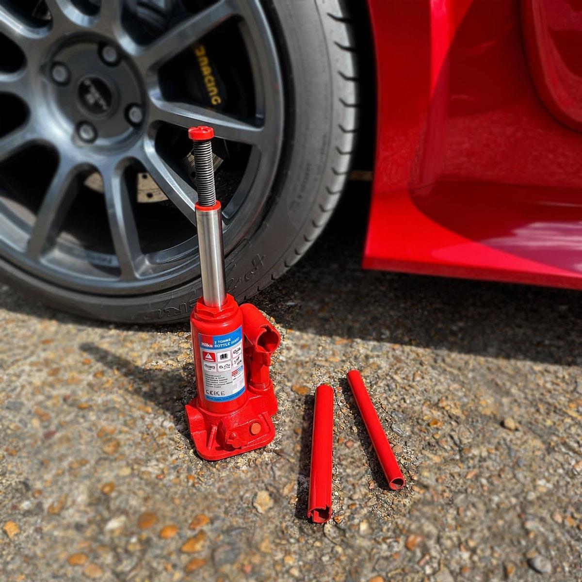 Hilka 2 Tonne Hydraulic Bottle Jack 181-345mm Red Cast Iron Base Polished Steel Ram 2000kg Capacity - Image 4