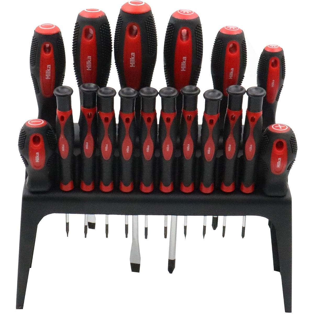 Hilka 18 Piece Screwdriver Set Chrome Vanadium Steel Phillips Slotted Torx Red & Black with Storage Stand - Image 2