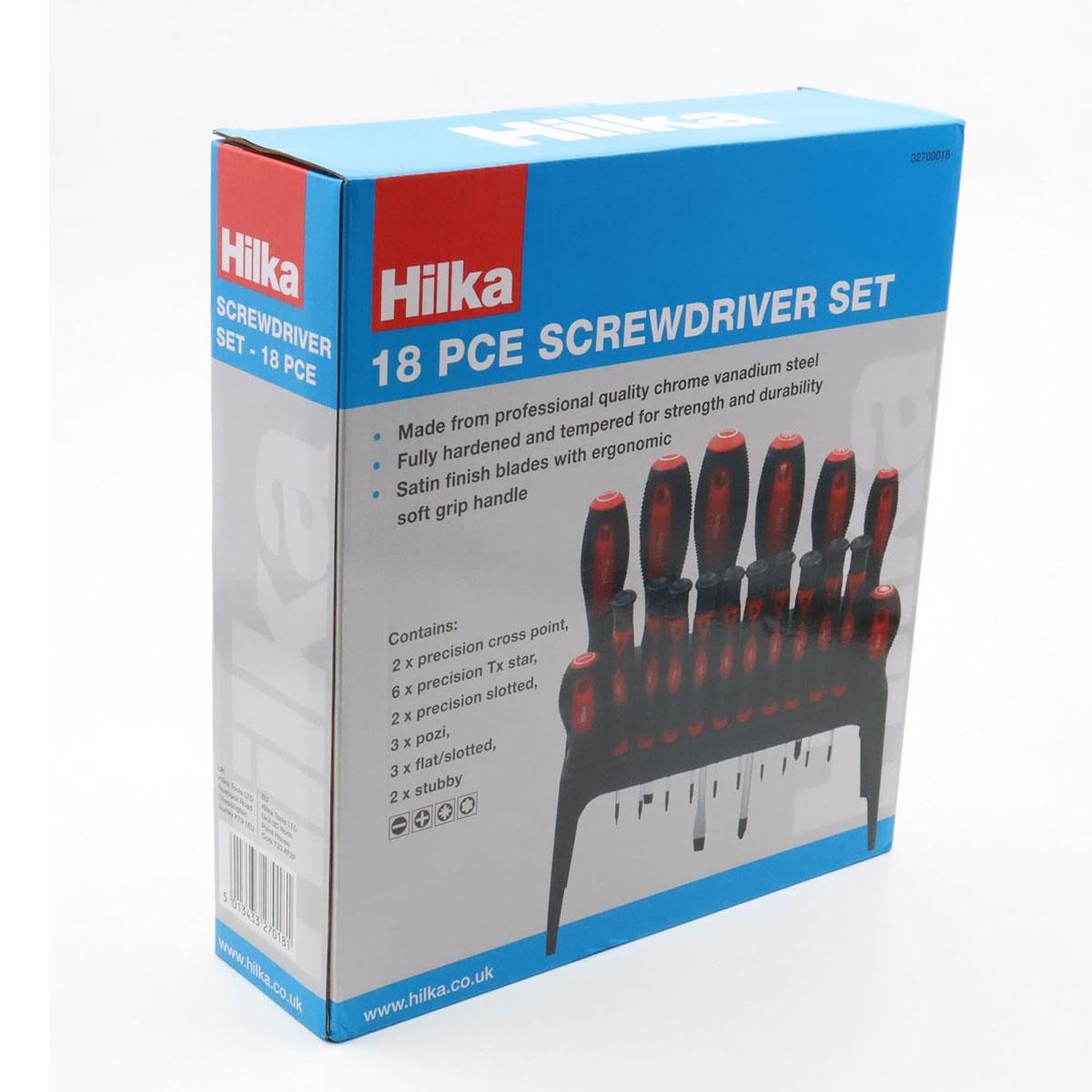 Hilka 18 Piece Screwdriver Set Chrome Vanadium Steel Phillips Slotted Torx Red & Black with Storage Stand - Image 4