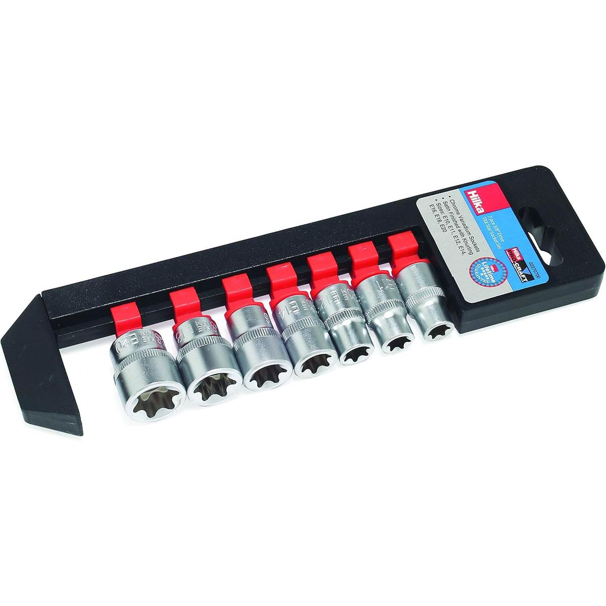 Hilka 3/8-Inch Drive Pro Craft TX Star Socket Set E10-E20 Chrome Vanadium Steel 7-Piece