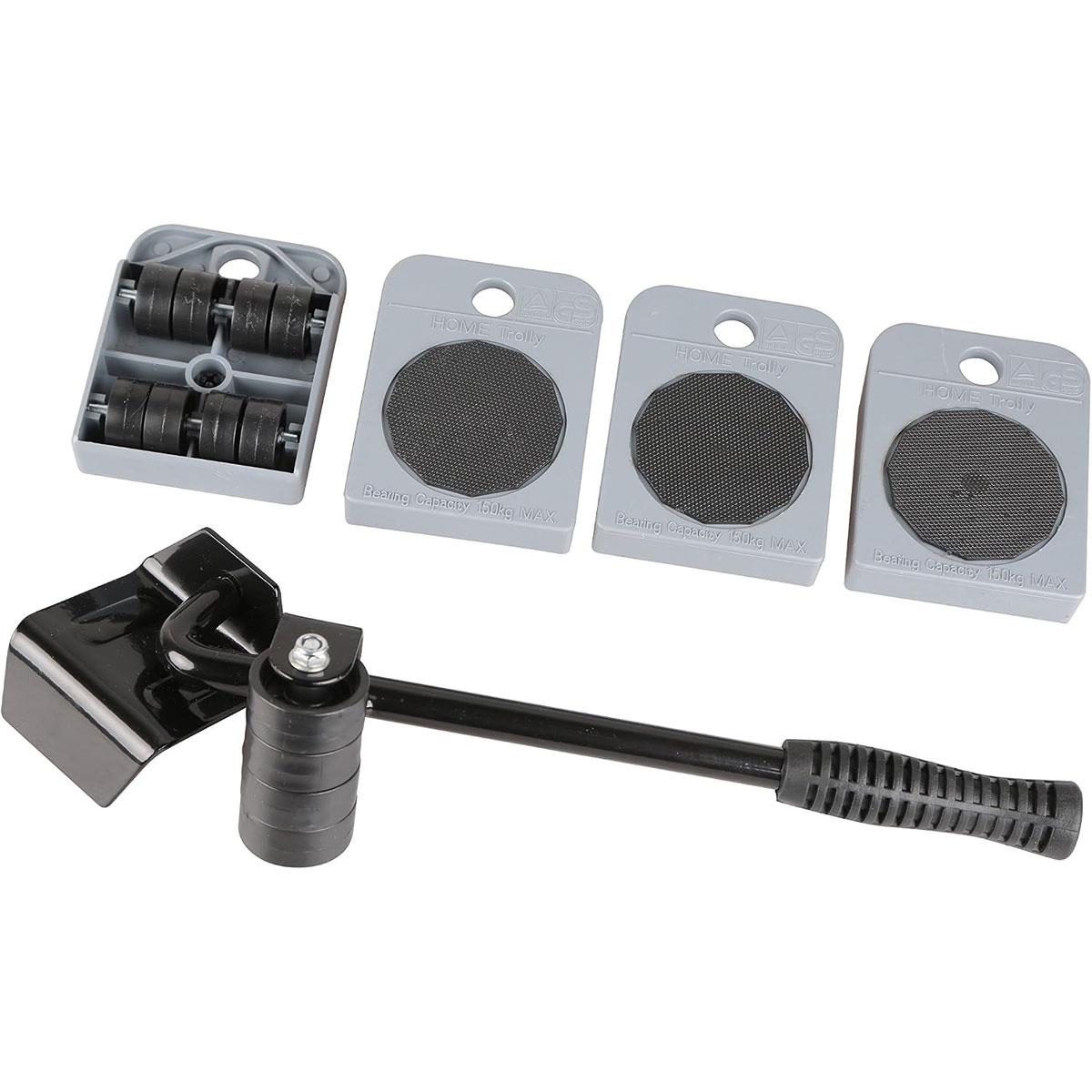 Hilka Appliance Rollers Set of 5 Heavy Duty Alloy Steel Furniture Movers Black/Silver 150kg Capacity