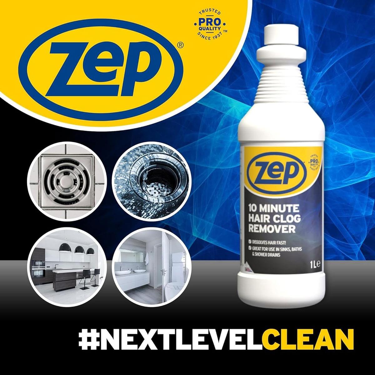 Zep Commercial 10 Minute Hair Clog Remover Drain Unblocker Unscented Liquid 1 L - Image 2