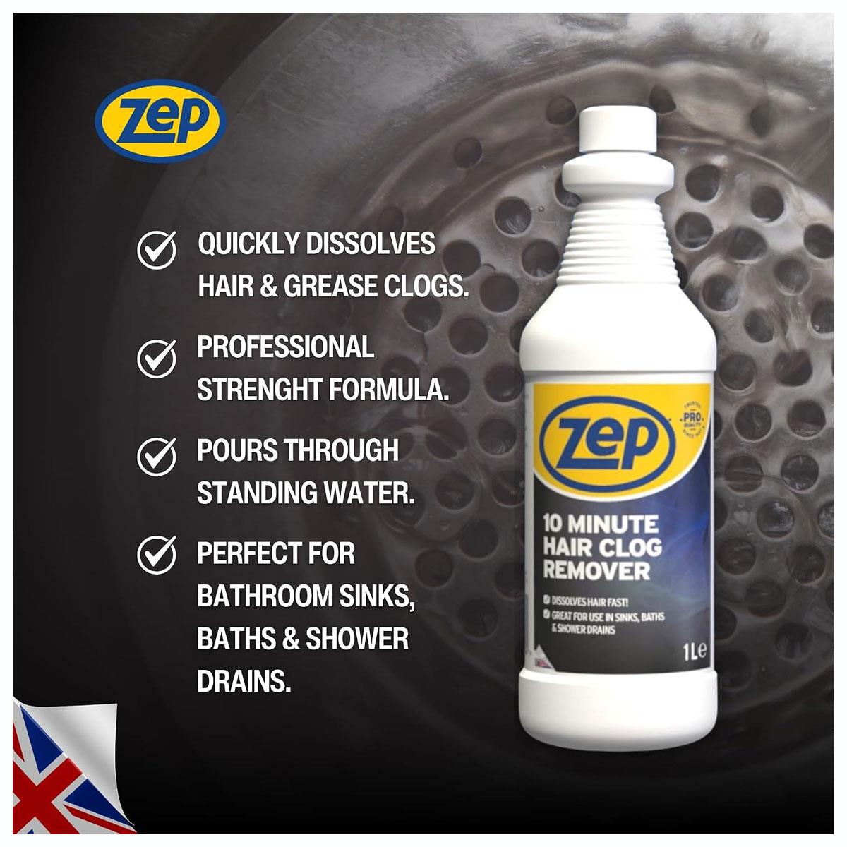Zep Commercial 10 Minute Hair Clog Remover Drain Unblocker Unscented Liquid 1 L - Image 3