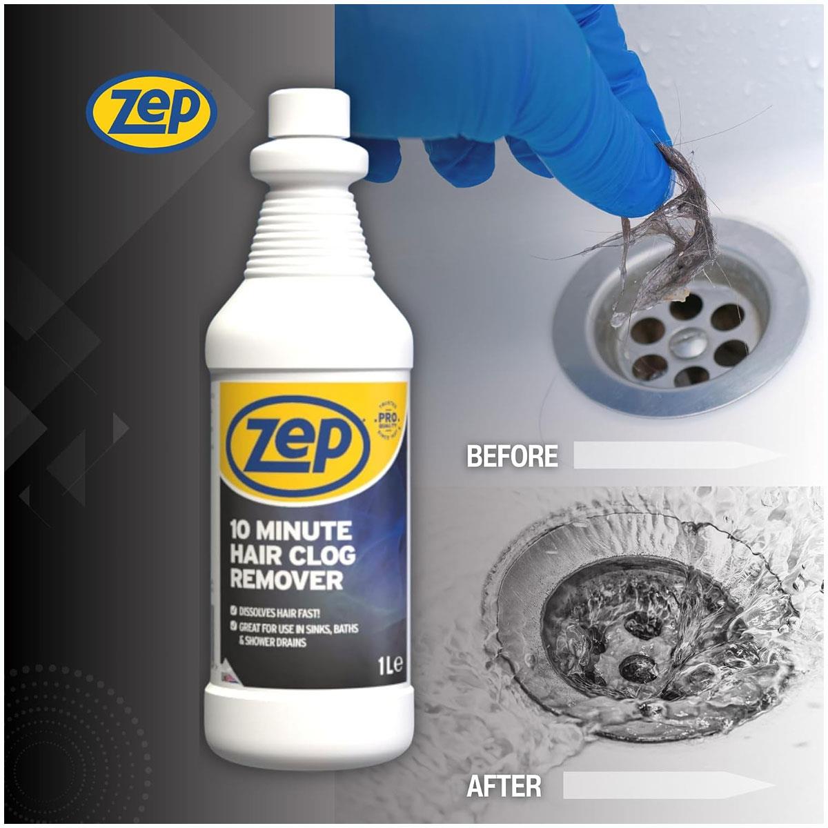 Zep Commercial 10 Minute Hair Clog Remover Drain Unblocker Unscented Liquid 1 L - Image 4