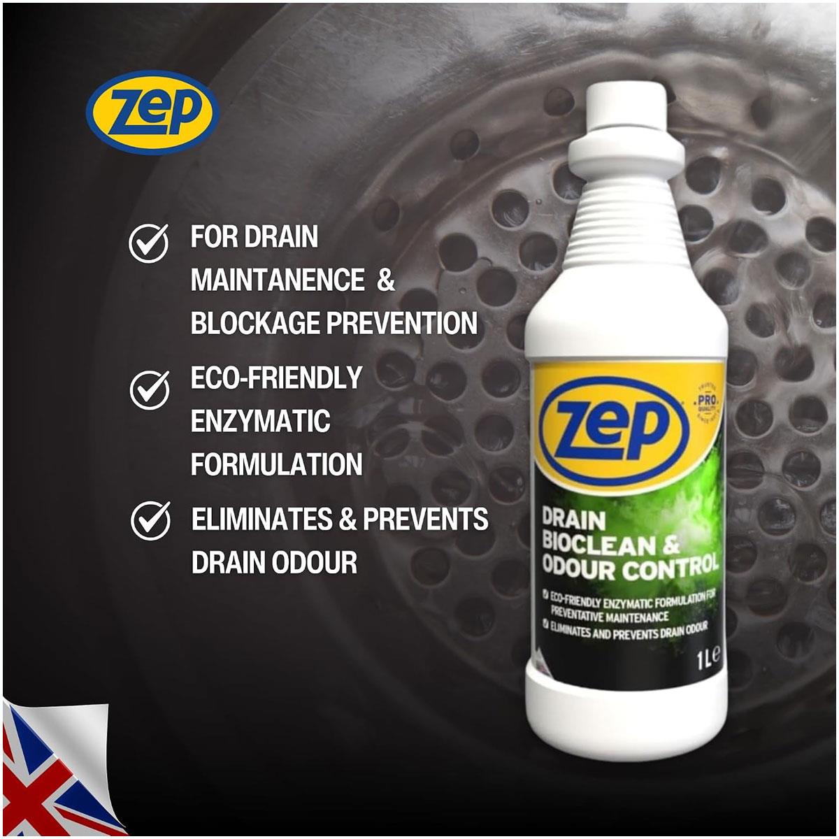 Zep Drain Bioclean & Odour Control Enzyme Drain Unblocker & Maintenance Cleaner Unscented Liquid 1 L - Image 3