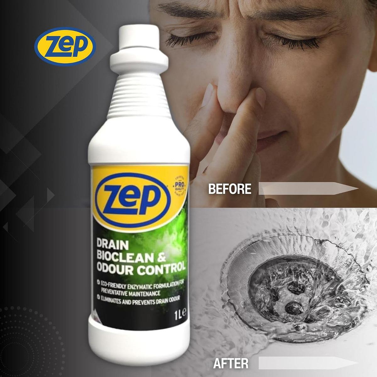 Zep Drain Bioclean & Odour Control Enzyme Drain Unblocker & Maintenance Cleaner Unscented Liquid 1 L - Image 4