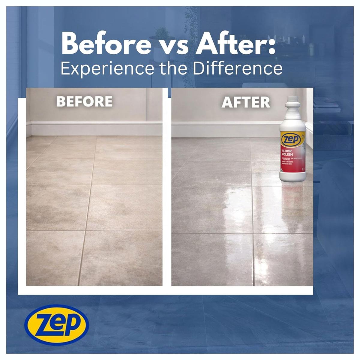 Zep Floor Polish High Gloss Finish Anti-Slip & Scuff Resistant Vinyl & Hard Floors Low VOC 1 L - Image 6
