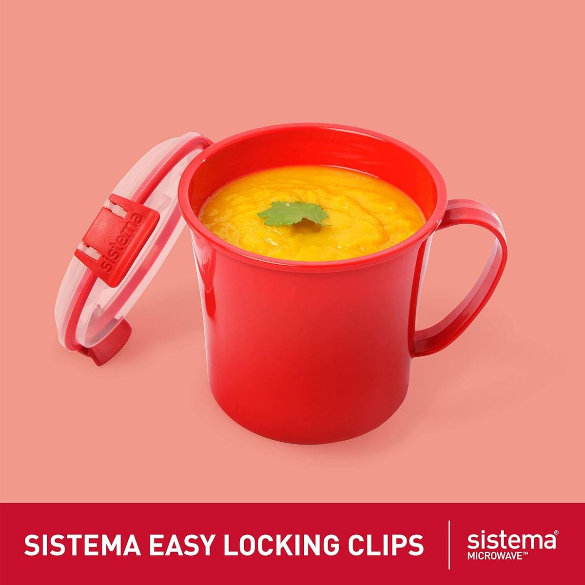 Sistema Microwave Soup Mug 656 ml Medium Soup Mug BPA-Free Plastic Red with Steam Vent and Handle - Image 2