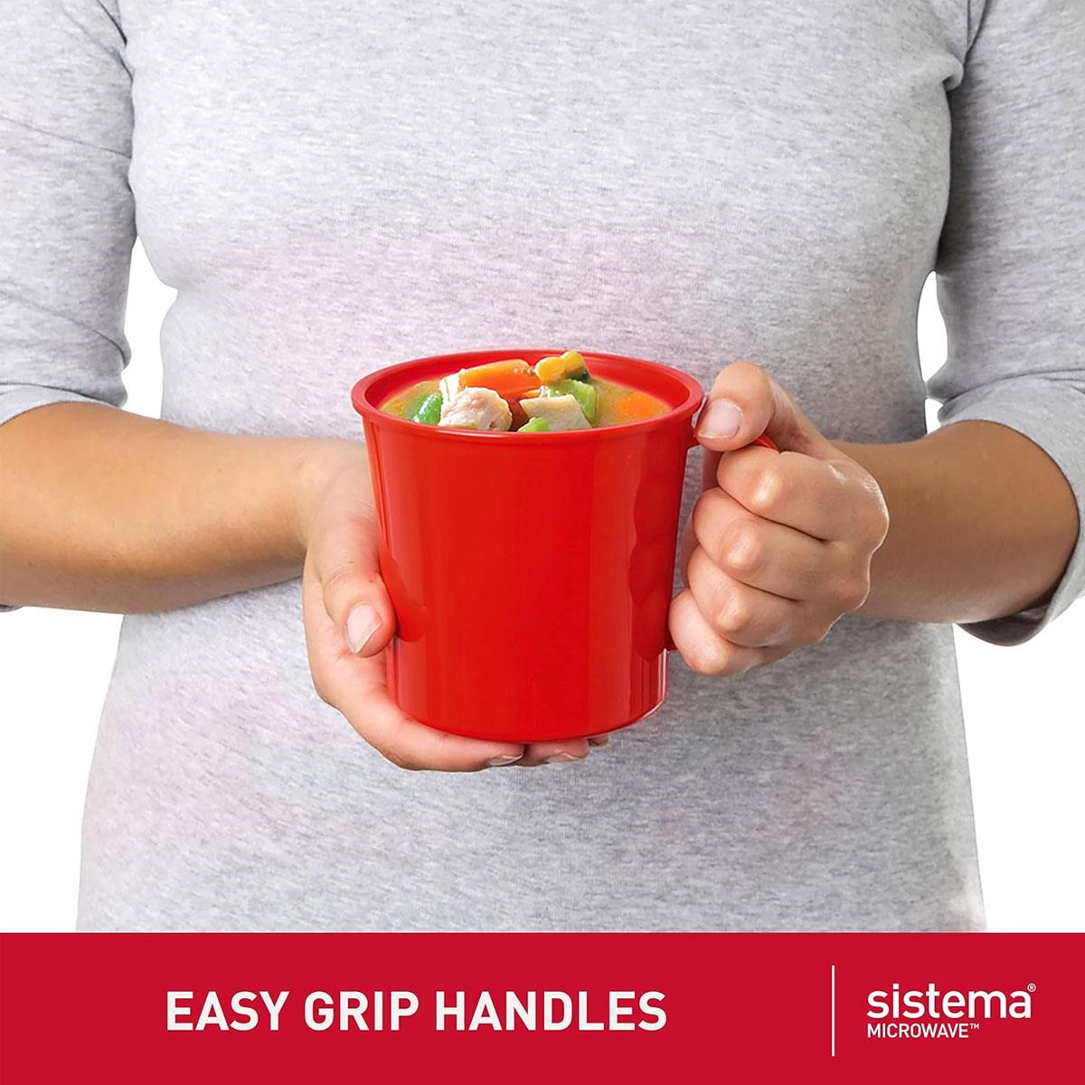 Sistema Microwave Soup Mug 656 ml Medium Soup Mug BPA-Free Plastic Red with Steam Vent and Handle - Image 3