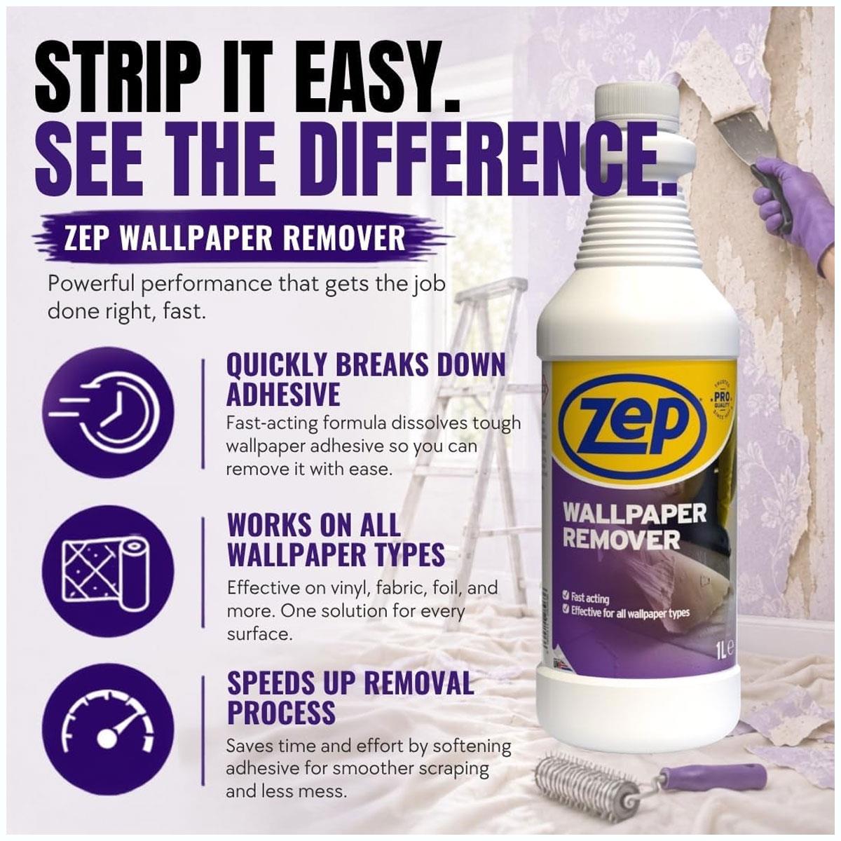 Zep Wallpaper Remover Concentrate Wallpaper Adhesive & Paste Stripper Solution Makes 10L 1 L - Image 2