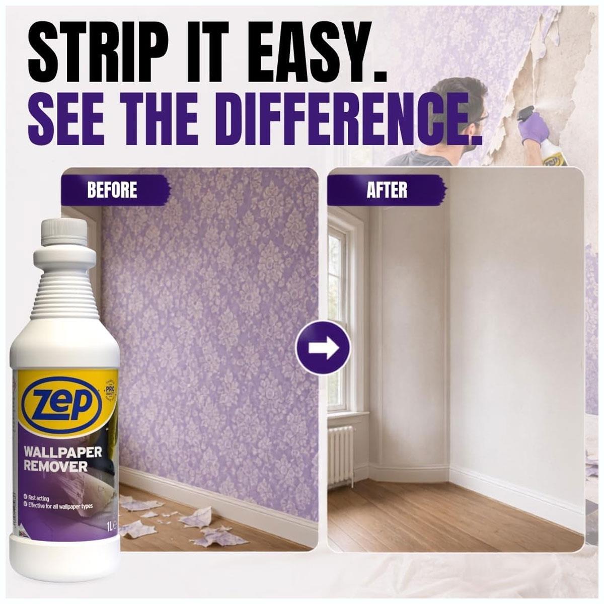 Zep Wallpaper Remover Concentrate Wallpaper Adhesive & Paste Stripper Solution Makes 10L 1 L - Image 5
