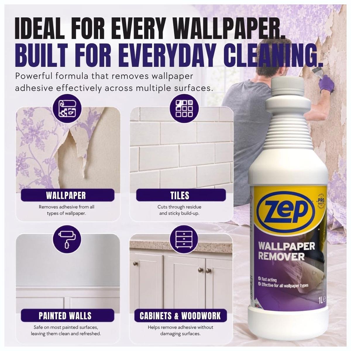 Zep Wallpaper Remover Concentrate Wallpaper Adhesive & Paste Stripper Solution Makes 10L 1 L - Image 6