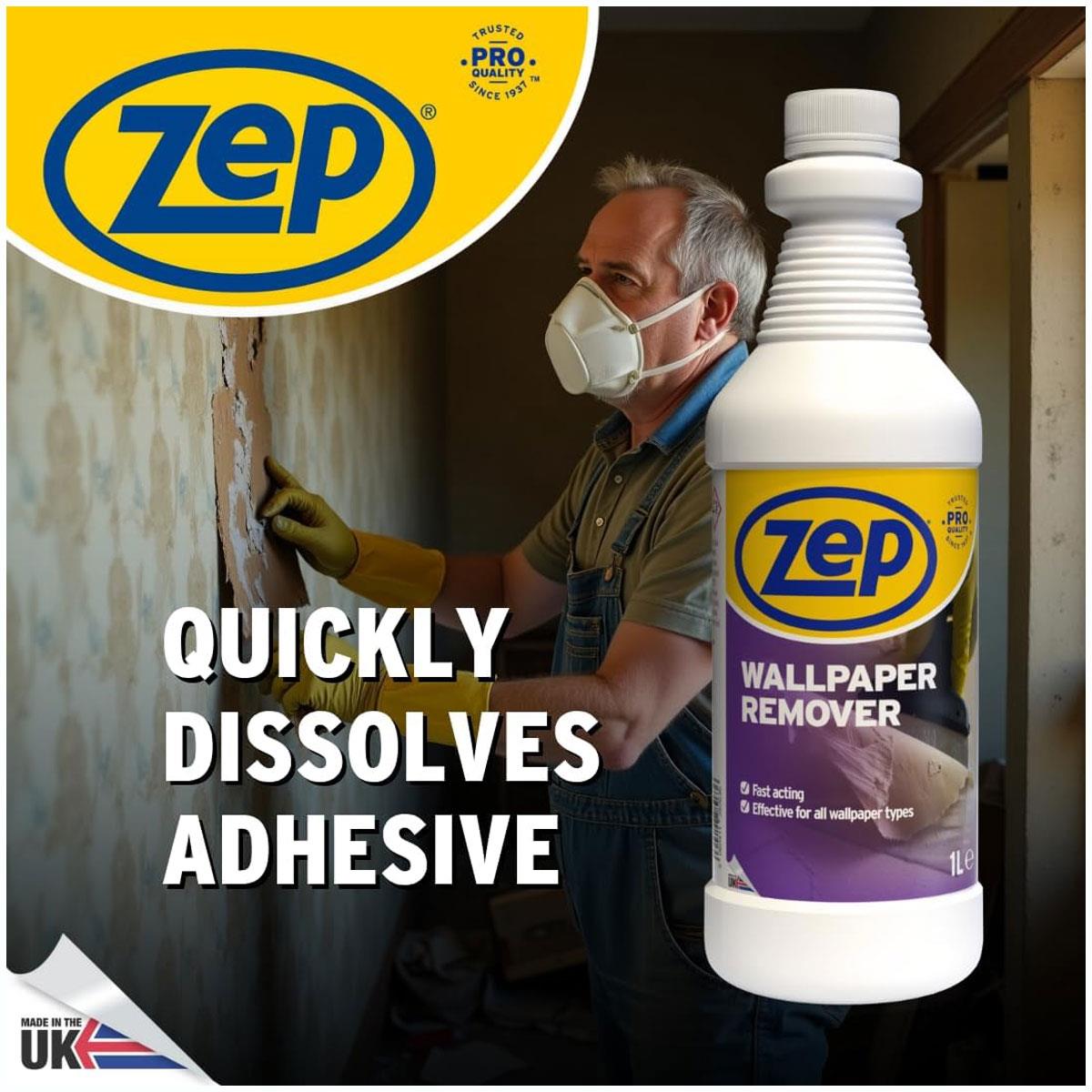 Zep Wallpaper Remover Concentrate Wallpaper Adhesive & Paste Stripper Solution Makes 10L 1 L - Image 7