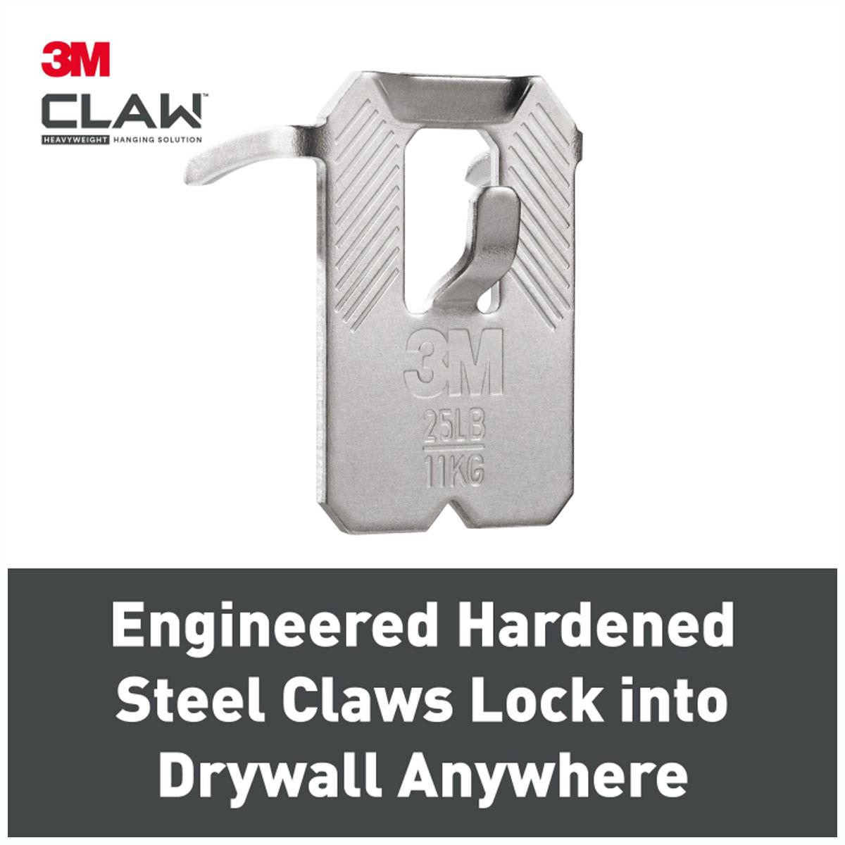 3M CLAW Drywall Plasterboard Picture Hanger Wall Hooks Heavy Duty Alloy Steel Mirror Frame Hanging Solution Silver 11kg Capacity 2 Pack - Image 6