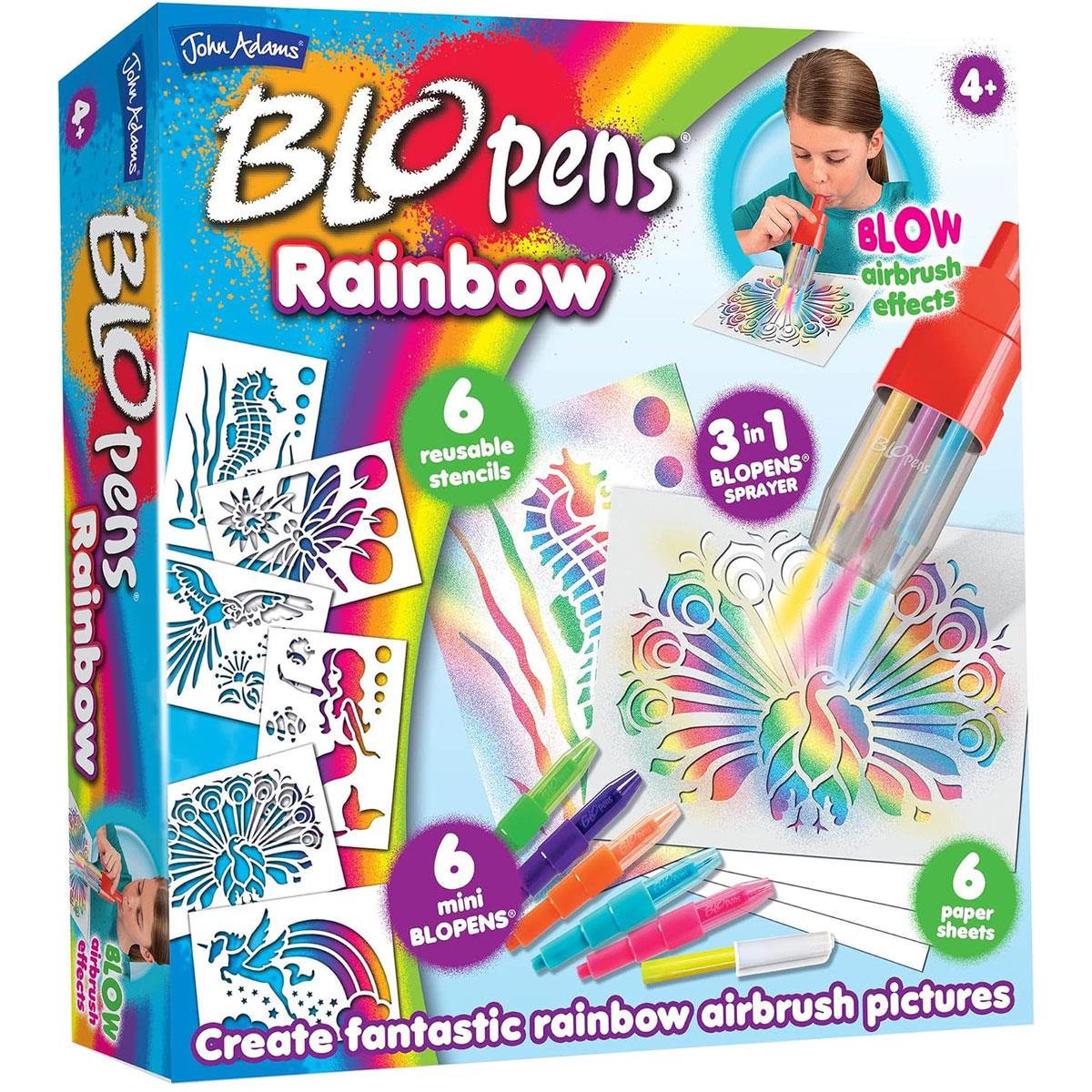 John Adams BLOPENS Rainbow Airbrush Art Kit 6 Mini Pens 6 Stencils & 6 Paper Sheets Multicolor Ages 4+