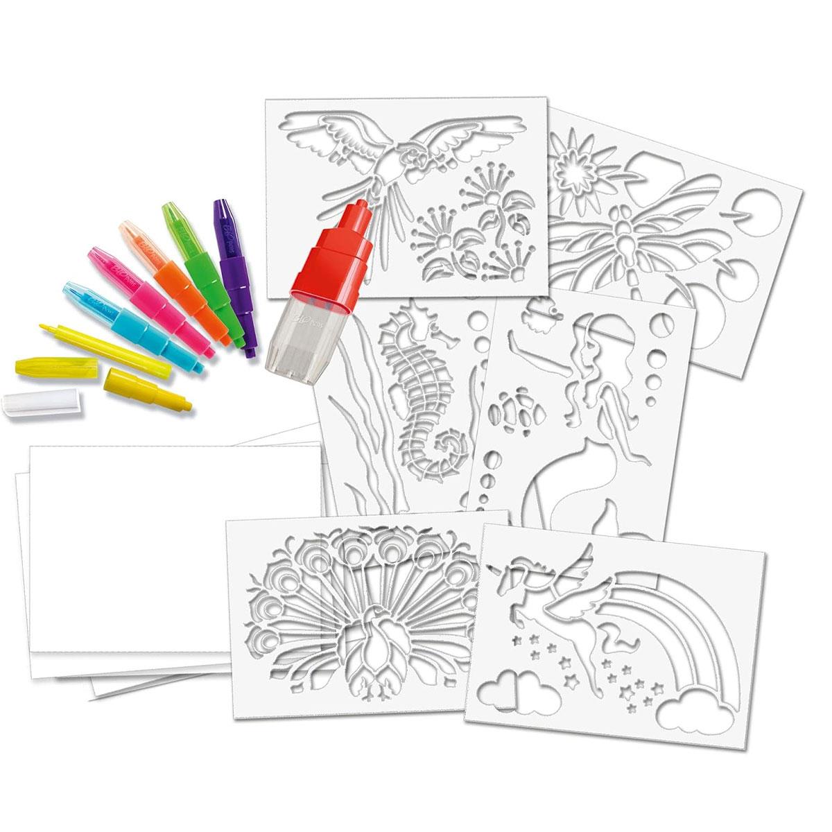 John Adams BLOPENS Rainbow Airbrush Art Kit 6 Mini Pens 6 Stencils & 6 Paper Sheets Multicolor Ages 4+ - Image 2