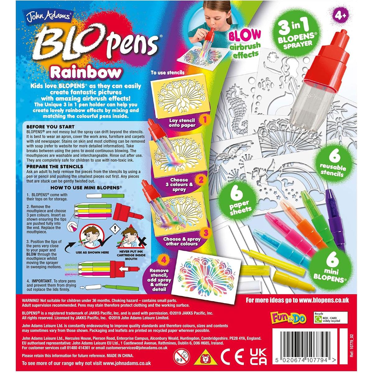 John Adams BLOPENS Rainbow Airbrush Art Kit 6 Mini Pens 6 Stencils & 6 Paper Sheets Multicolor Ages 4+ - Image 5