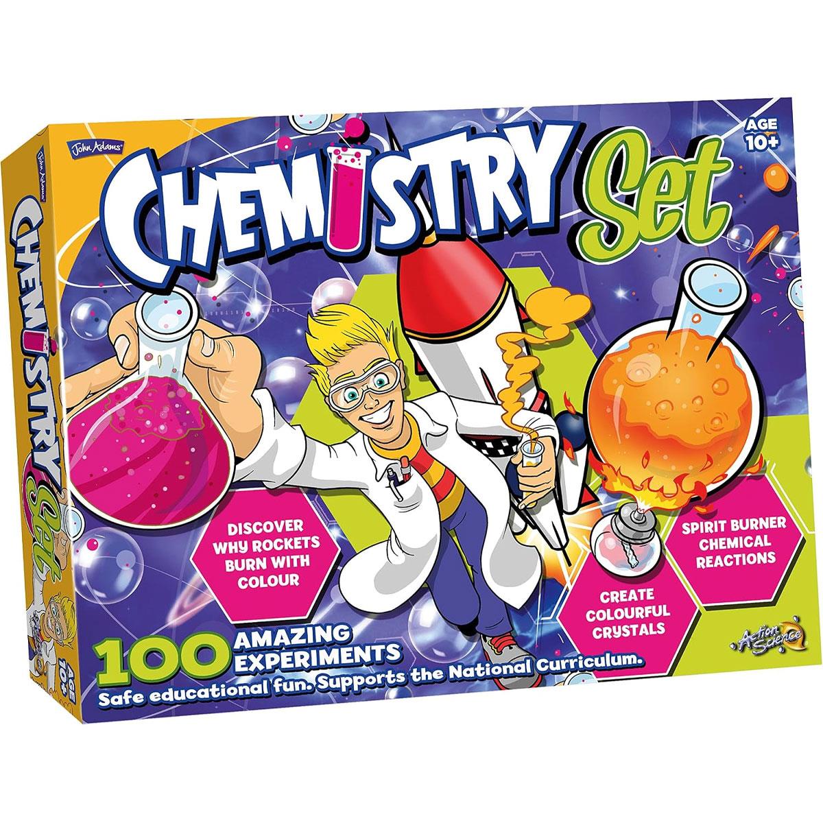 John Adams Chemistry Set Action Science 100 Experiments STEM Kit with 24-Page Guide Ages 10+
