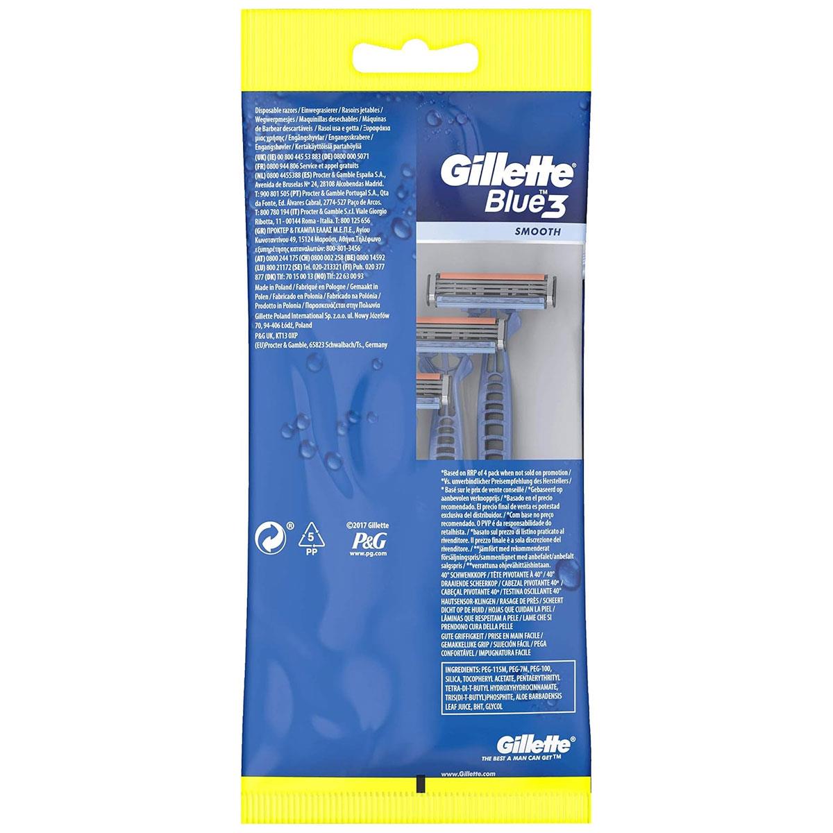 Gillette Blue3 Disposable Razors for Men 3 Blade Moisturizing Lubrastrip 40° Pivoting Head Blue 6 Count - Image 7