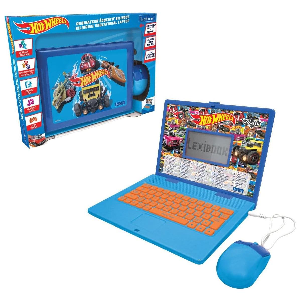 Lexibook Hot Wheels Educational Laptop for Kids Bilingual English/French 124 Activities Mouse Orange & Black Age 5+