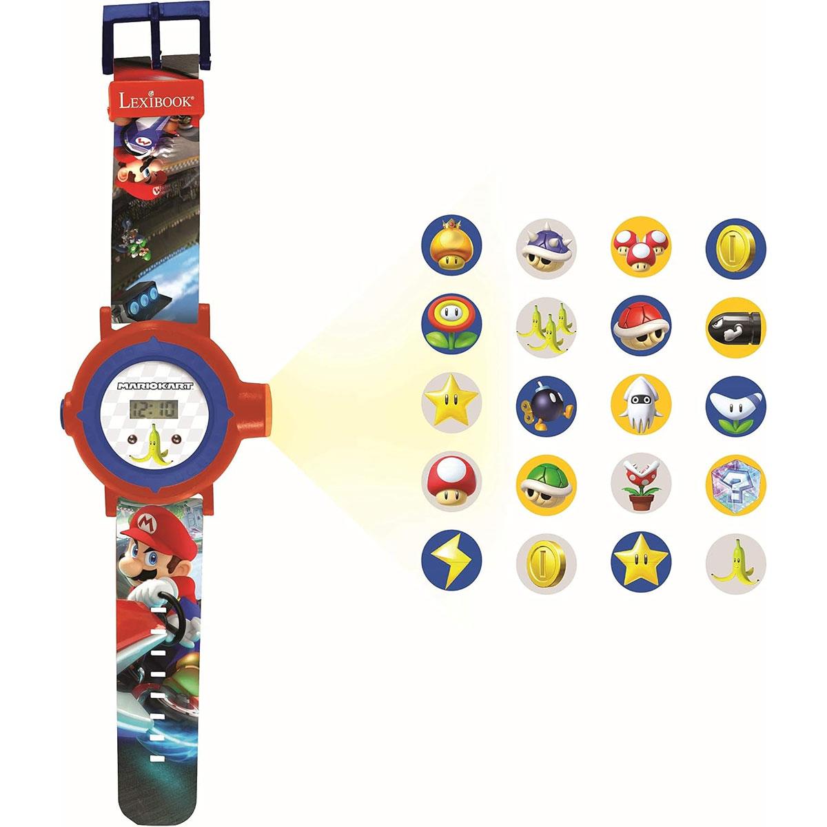 Lexibook Mario Kart Children's Projection Watch Digital Watch with 20 Images Adjustable Silicone Strap Blue/Multicolour