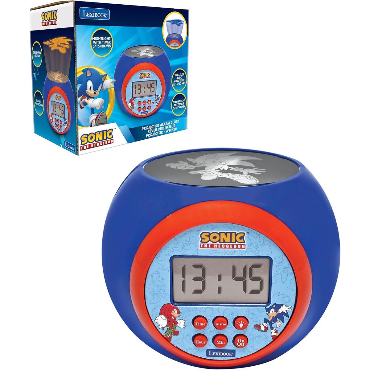 Lexibook Sonic The Hedgehog Projector Alarm Clock Digital LCD Multicolour Night Light Snooze Blue 3 AAA