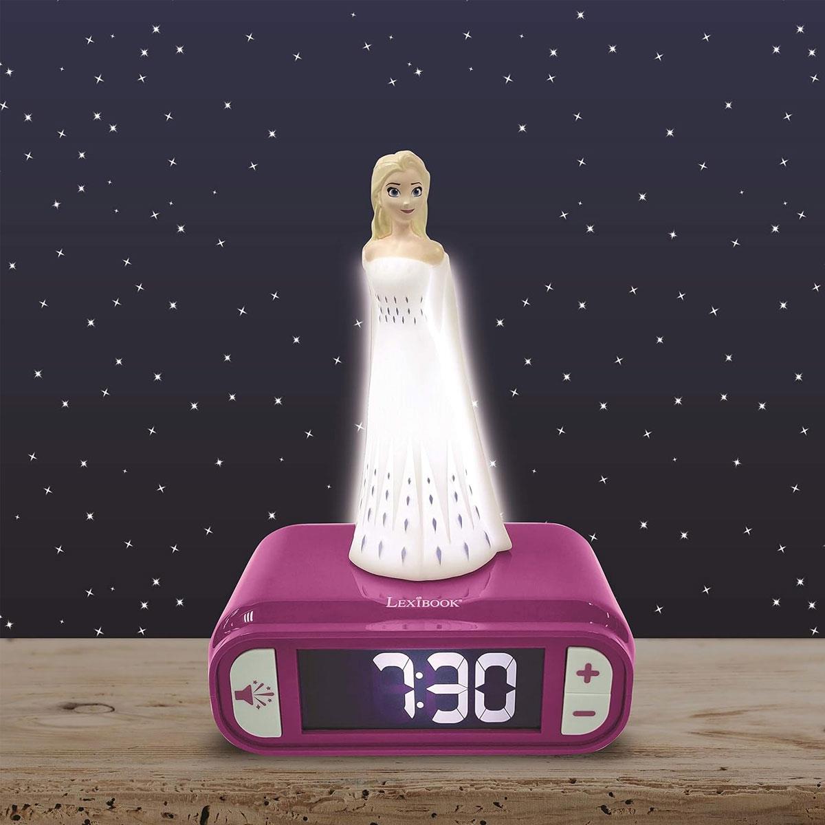 Lexibook Disney Frozen Elsa Digital Alarm Clock with 3D Night Light Snooze Sound Effects Purple - Image 2