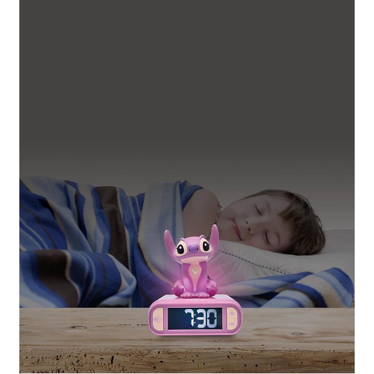 Lexibook Disney Stitch Angel Night Light Alarm Clock with Sounds Backlit LCD Snooze Pink - Image 2