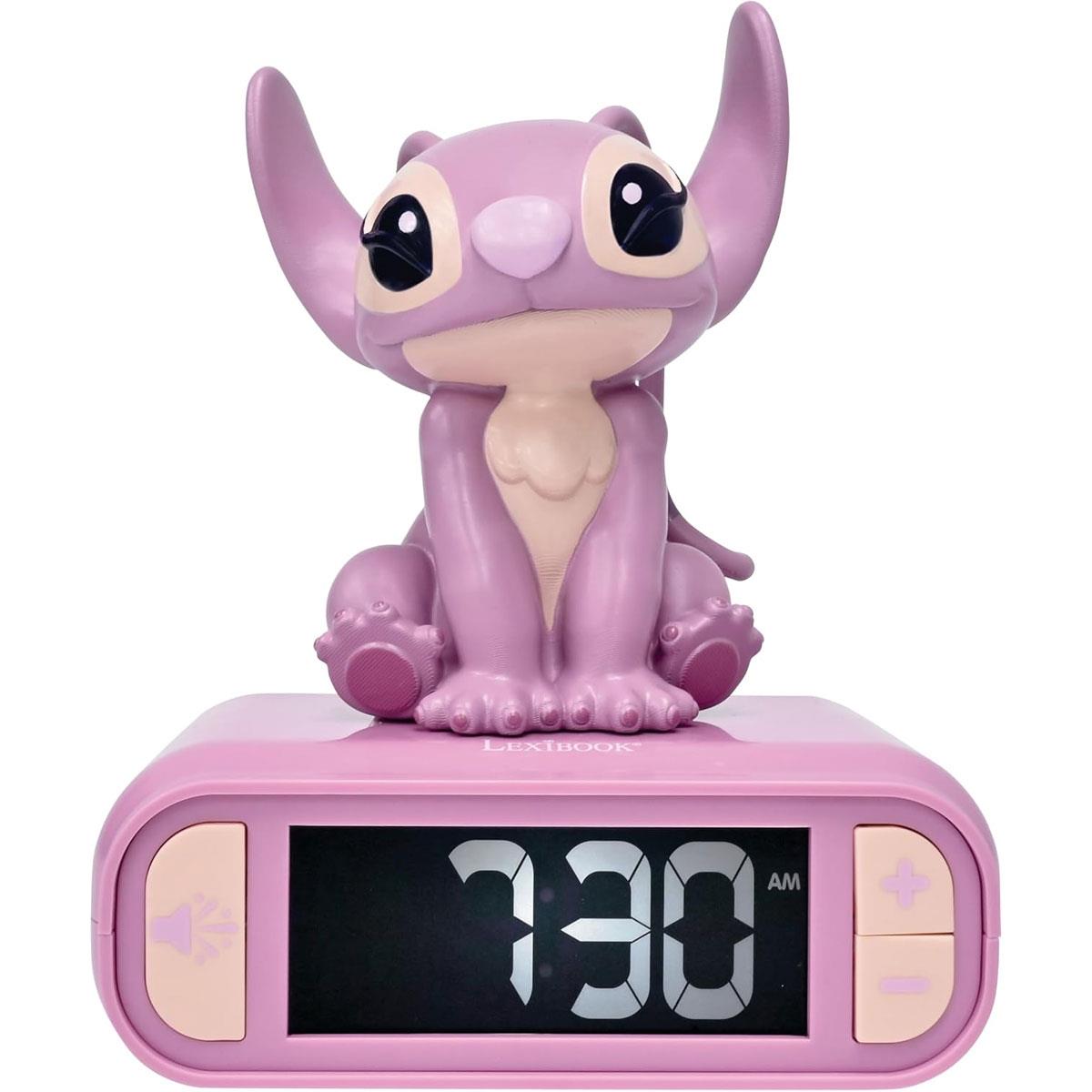 Lexibook Disney Stitch Angel Night Light Alarm Clock with Sounds Backlit LCD Snooze Pink - Image 3