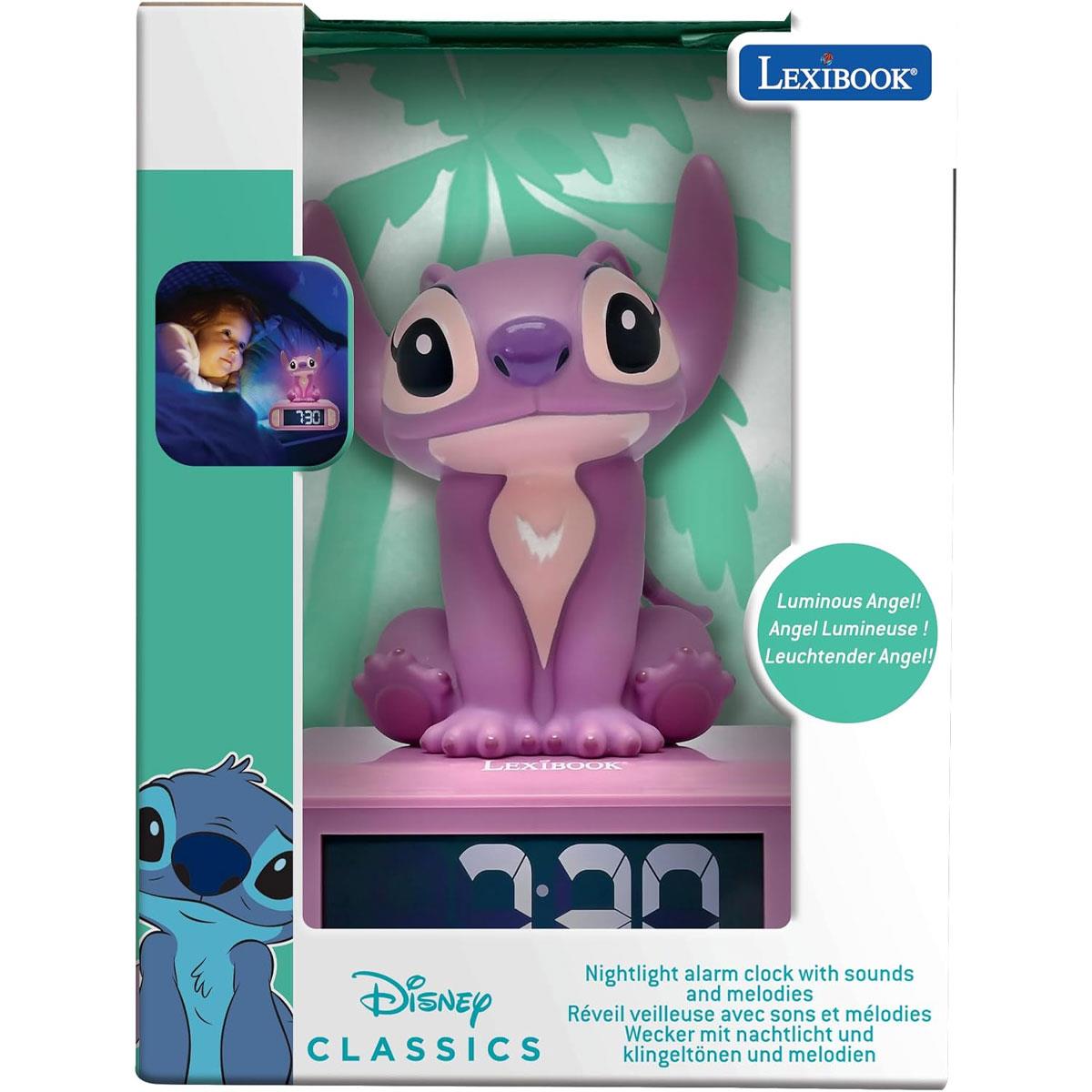 Lexibook Disney Stitch Angel Night Light Alarm Clock with Sounds Backlit LCD Snooze Pink - Image 5