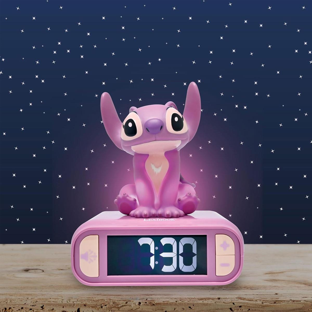 Lexibook Disney Stitch Angel Night Light Alarm Clock with Sounds Backlit LCD Snooze Pink - Image 7